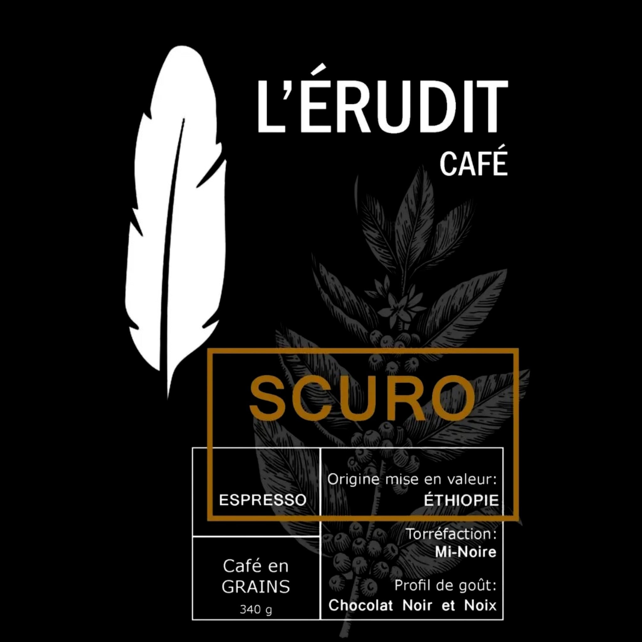 Café Érudit Scuro 340g en grains du Québec