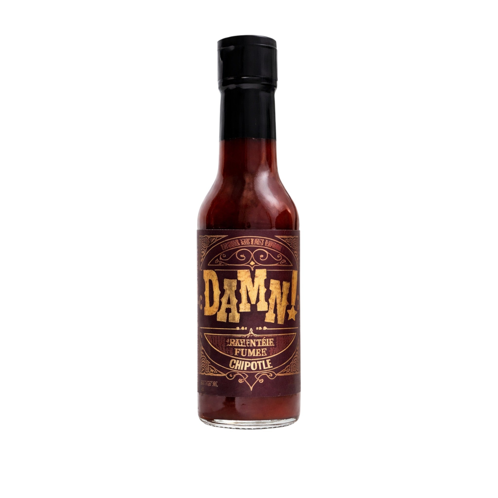 Sauce Damn Chipotle fumée artisanale aux piments chipotle en adobo, saveurs boisées et légèrement sucrées, format 148 ml, idéale pour barbecue, tacos et marinades