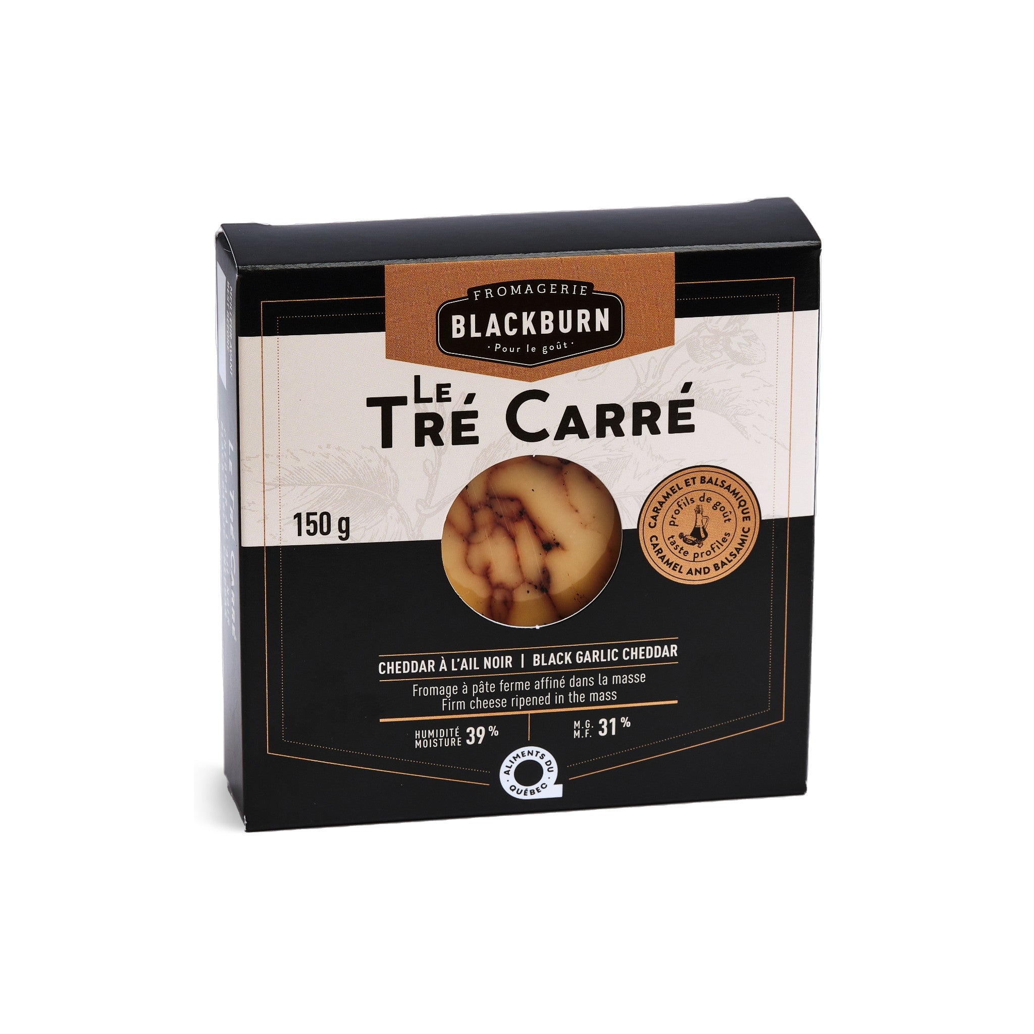 Cheddar ail noir fromage quebec pate fermee marbree
