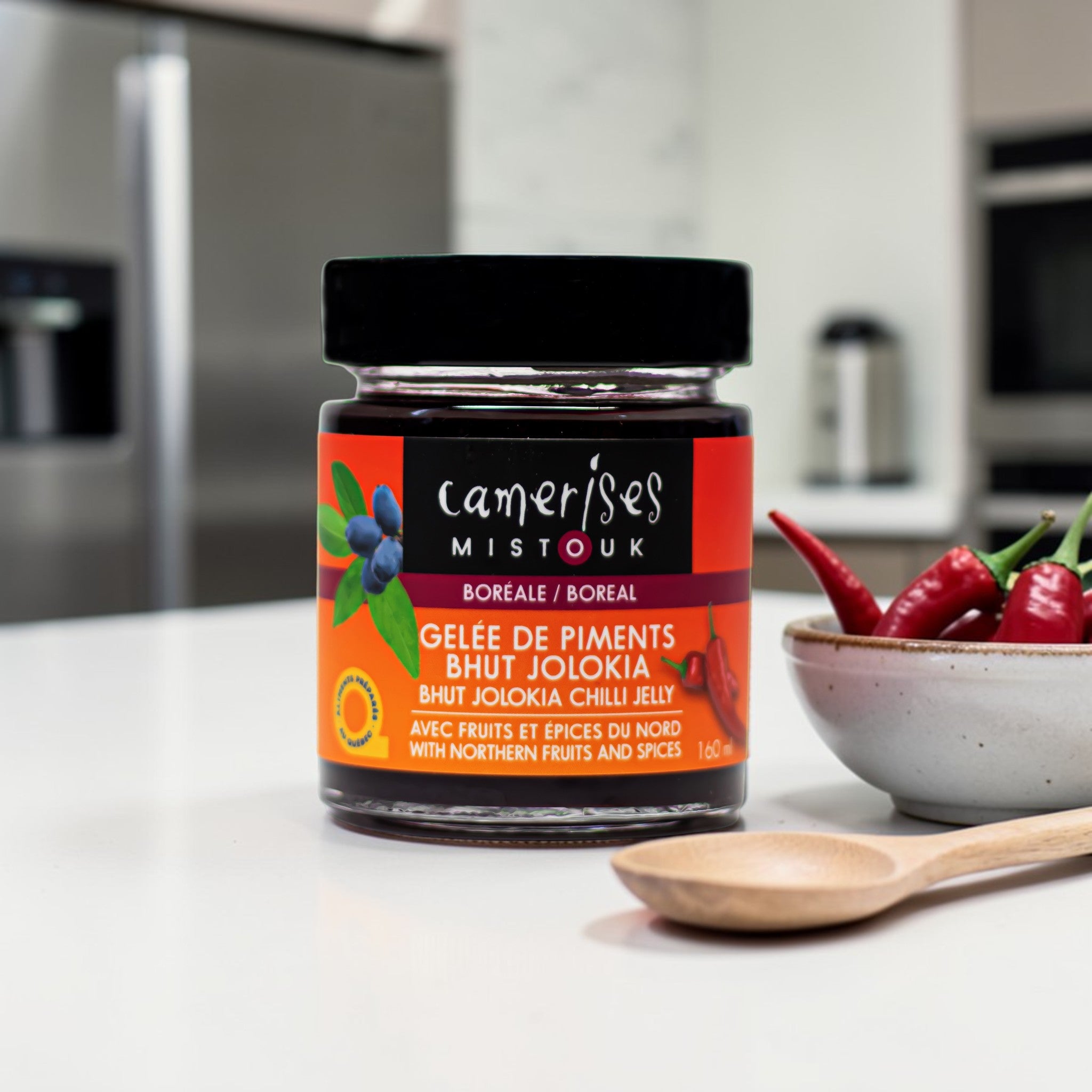 Gelée boréale à la camerise et Bhut Jolokia du Québec en pot de 160 ml