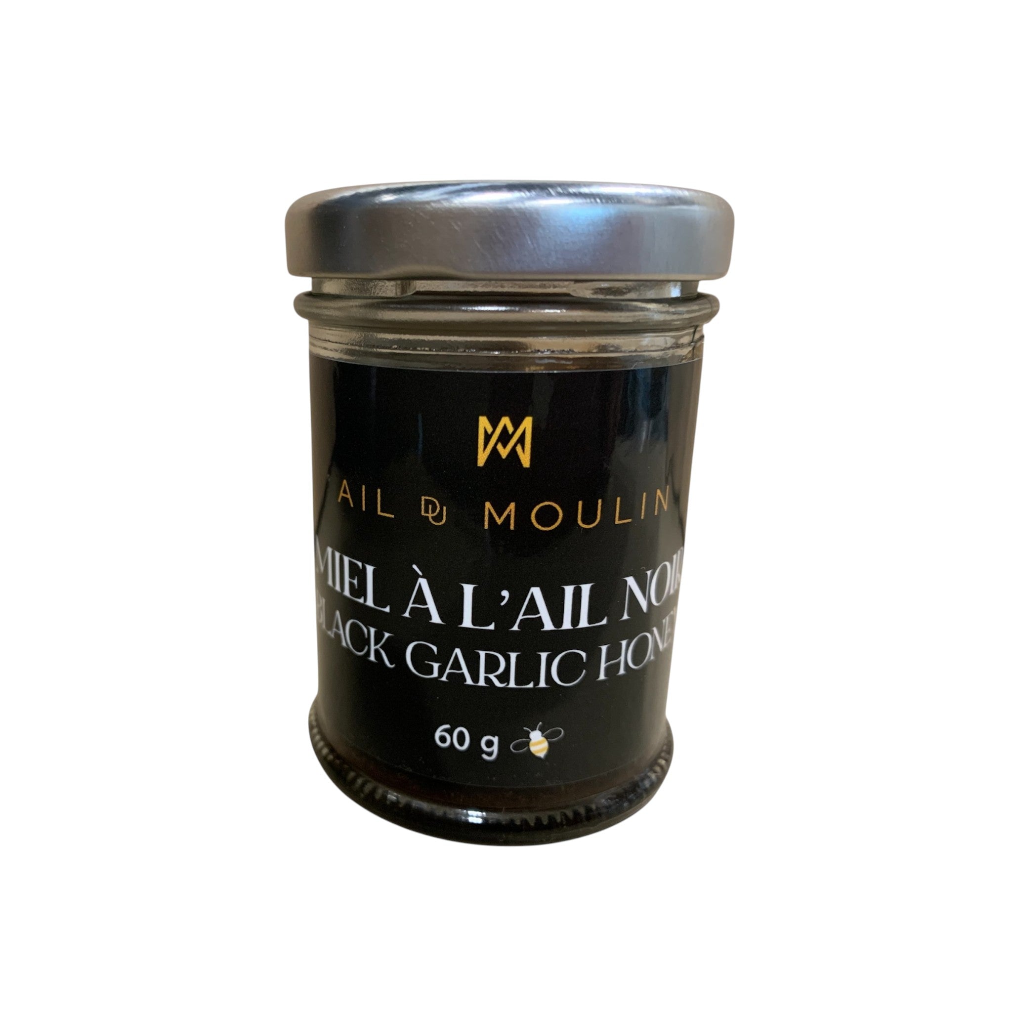 Miel à l’ail noir artisanal, mélange sucré et umami, notes caramélisées et balsamiques, format 60 g, idéal pour fromages, vinaigrettes et cuisine raffinée