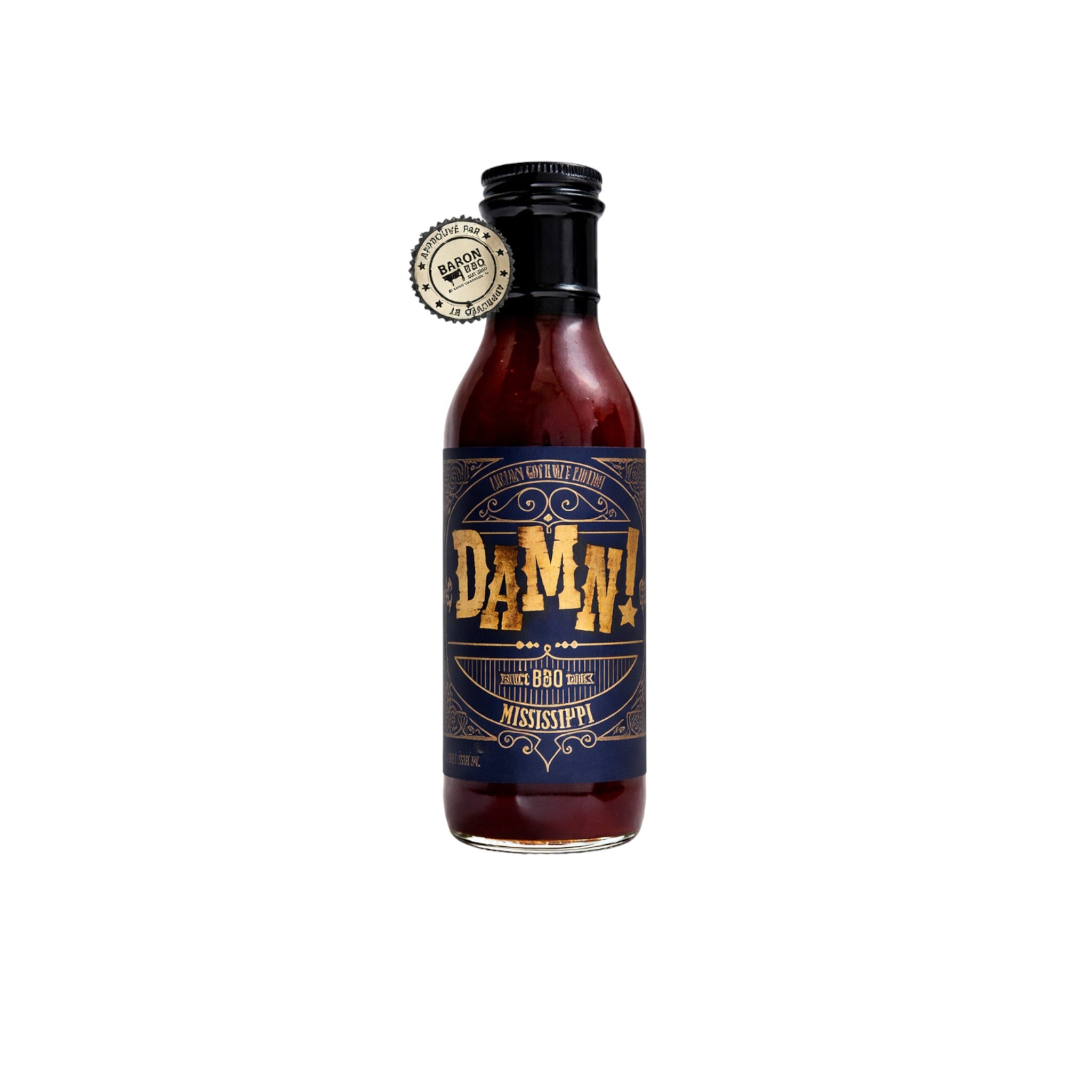 Sauce Damn Mississippi BBQ fumée artisanale faite au Bistro D, profil doux et acidulé, format 350 ml, idéale pour grillades, sandwichs et dumplings