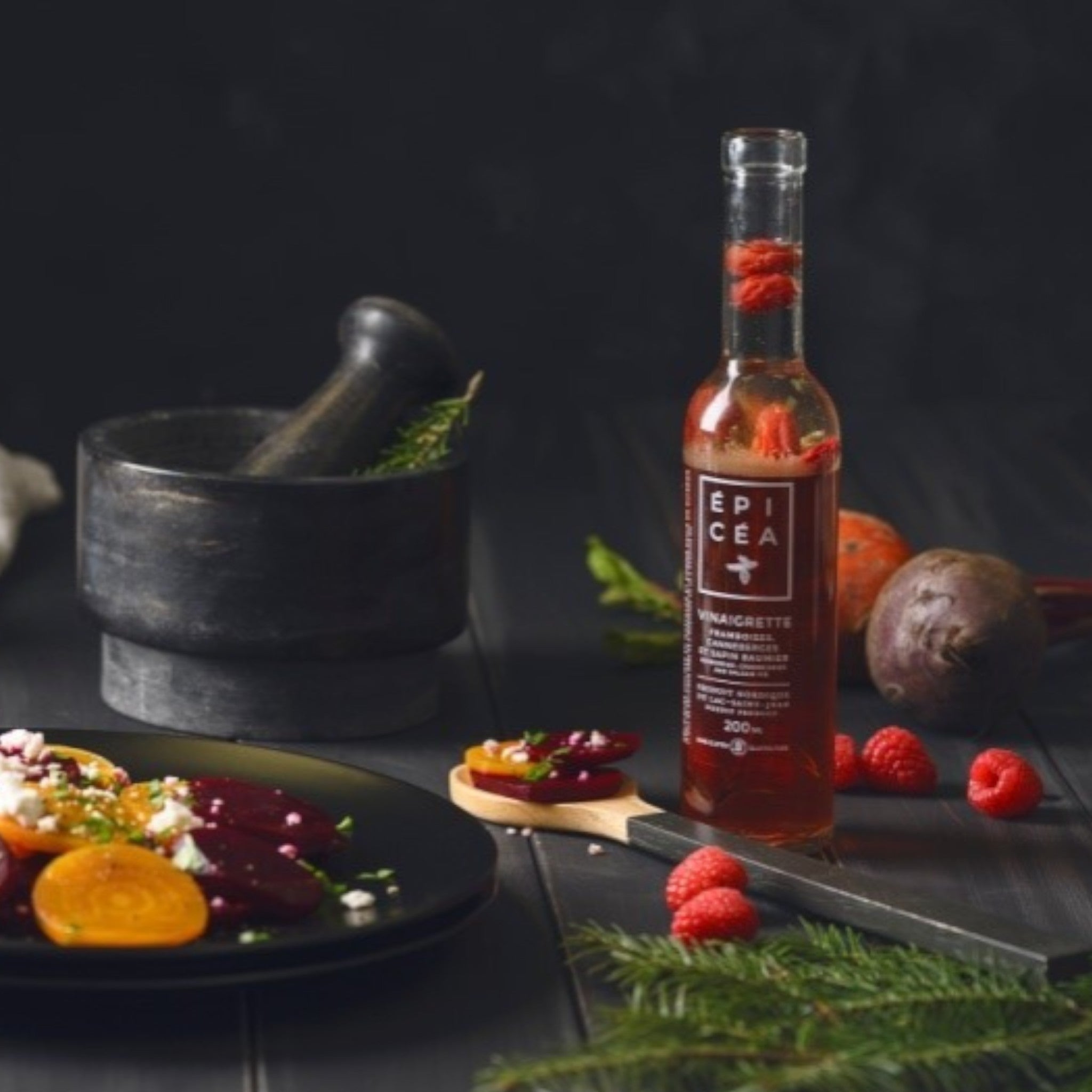 Vinaigrette framboise canneberge sapin baumier Québec 200 ml