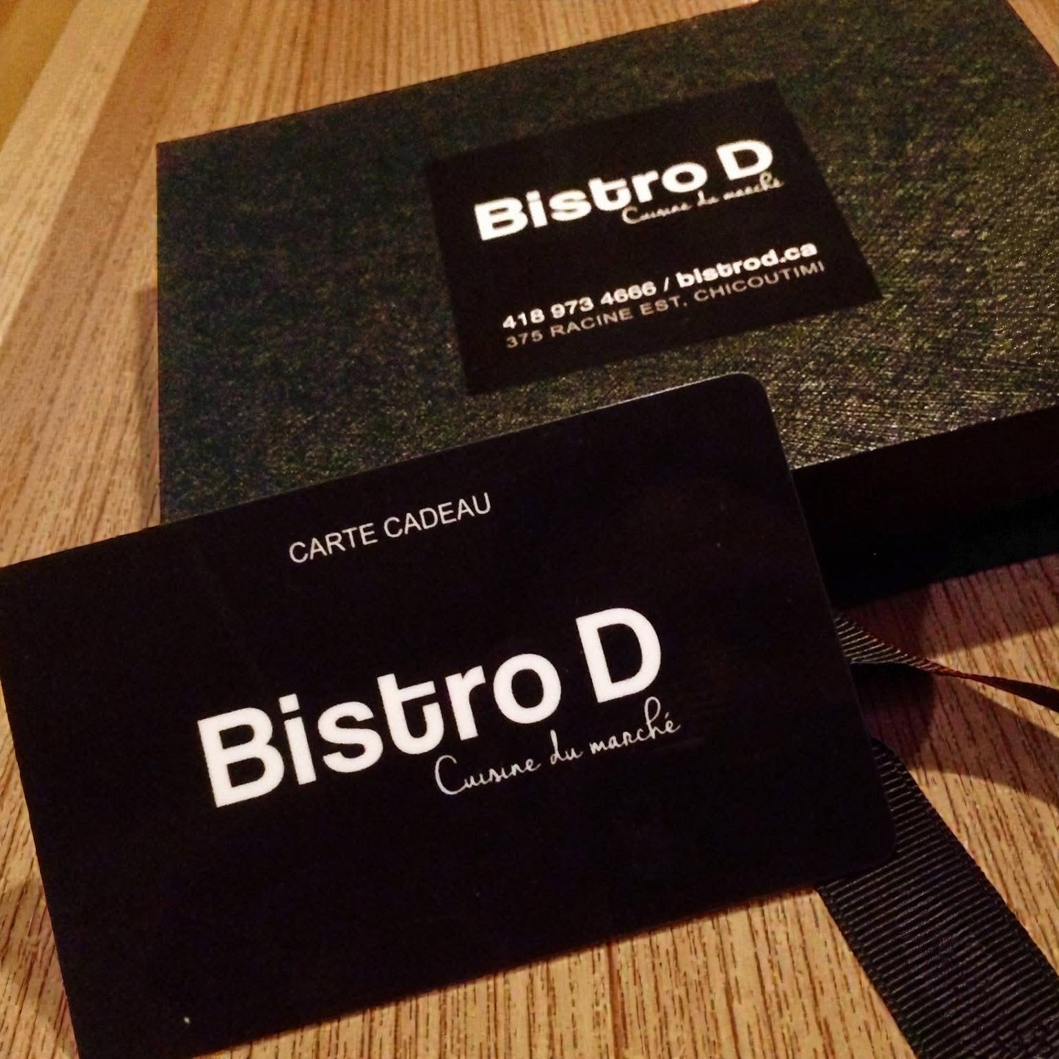 Carte cadeau physique Bistro D utilisable au restaurant et à la Sandwicherie