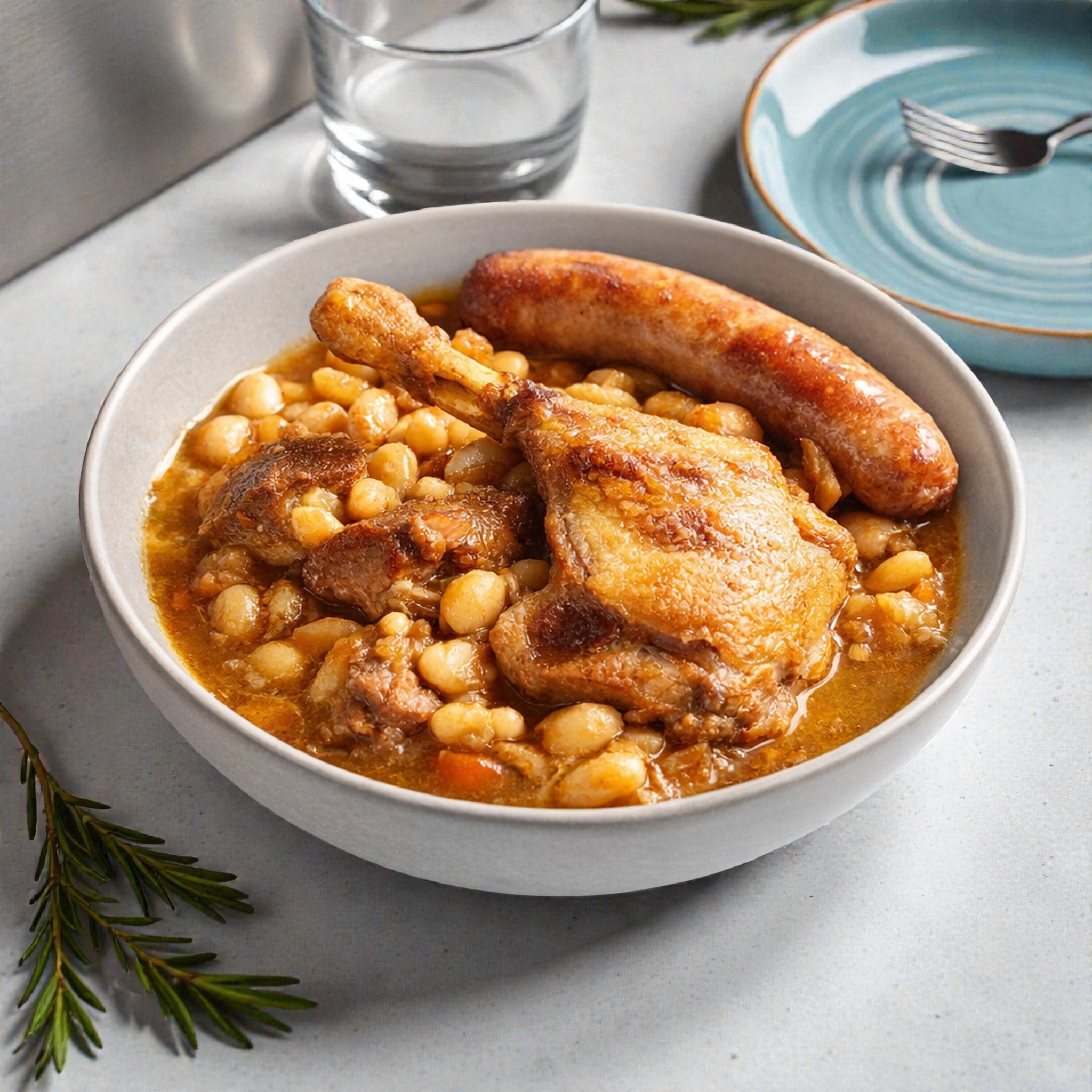 Cassoulet traditionnel au confit de canard et porc, portion individuelle pour 1 personne, mijoté lentement, prêt à réchauffer
